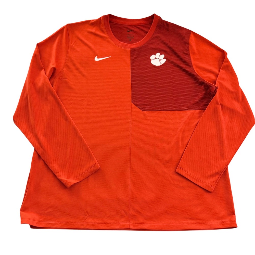 Nike Clemson Tigers Shirt Mens XXL Orange Dri-FIT Long Sleeve Paw Logo